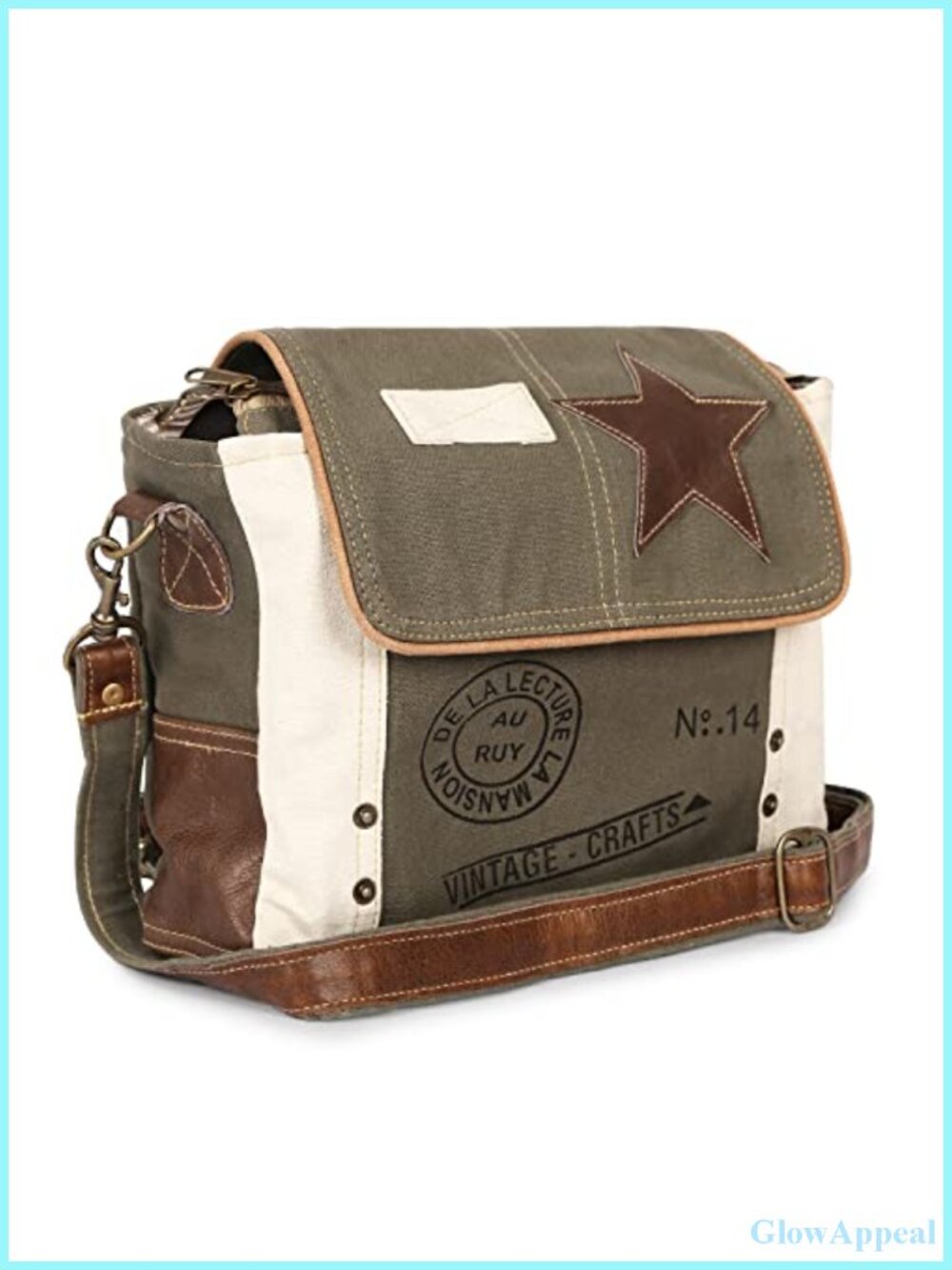 Canvas Messenger Bag with Leather Touch Flap Closure Unisex Crossbody